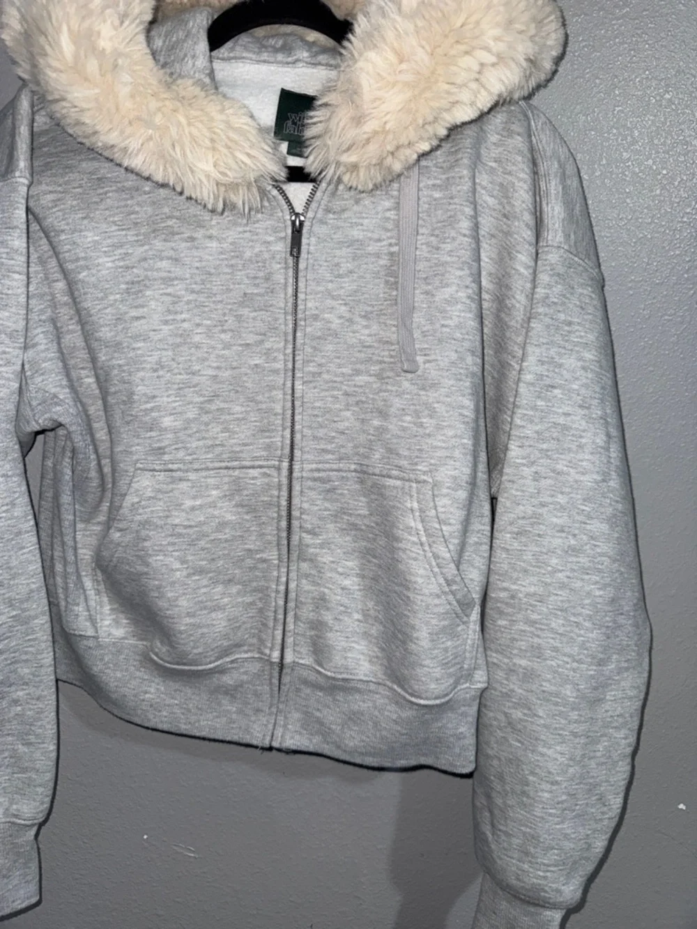 wild fable Light Gray Hoodie with Cream Faux Fur Trim - Picture 4 of 10